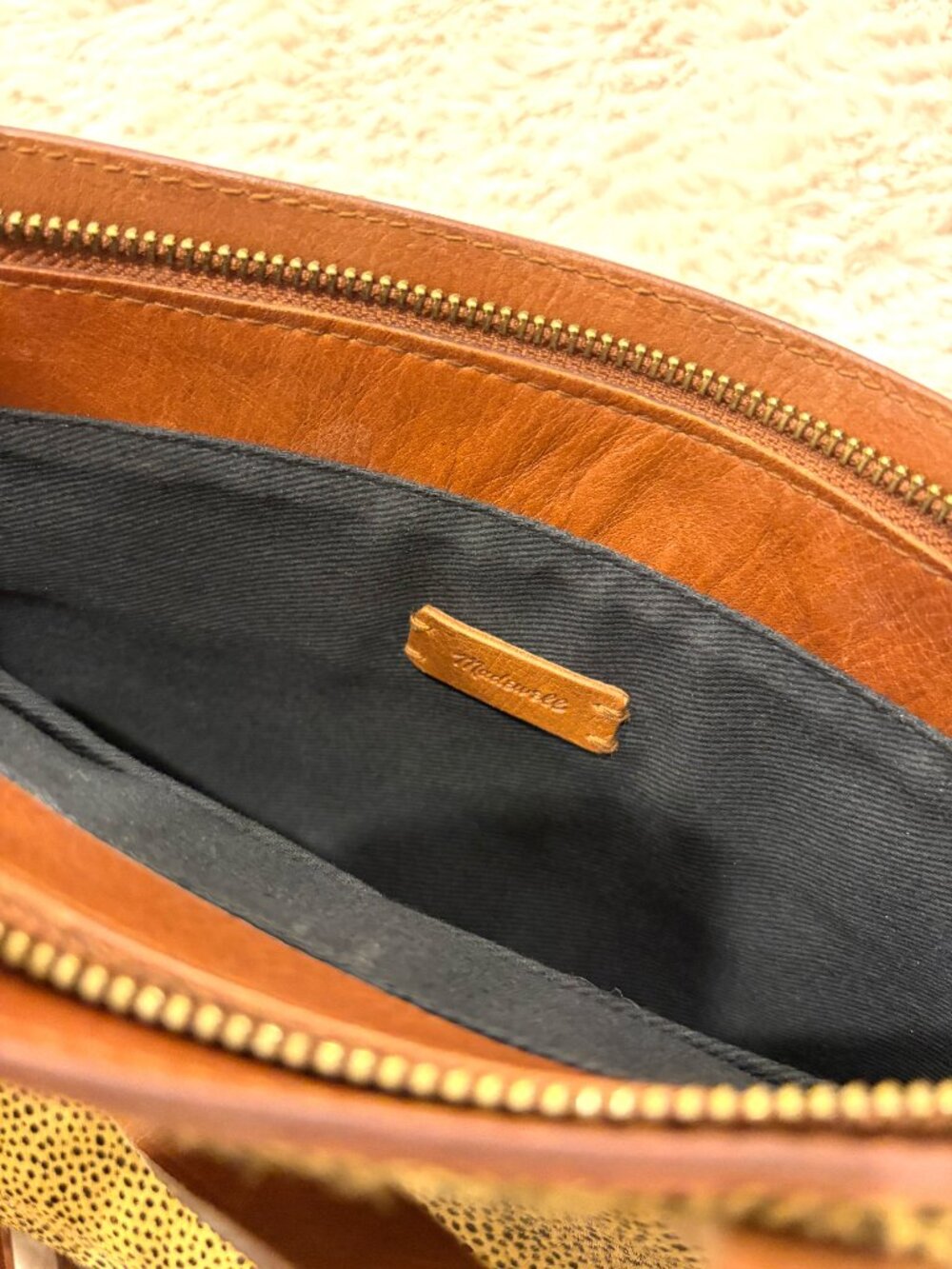 Madewell Zip-Top Small Transport Tote Spotted Calf Hair Animal Print Crossbody - Picture 3 of 4